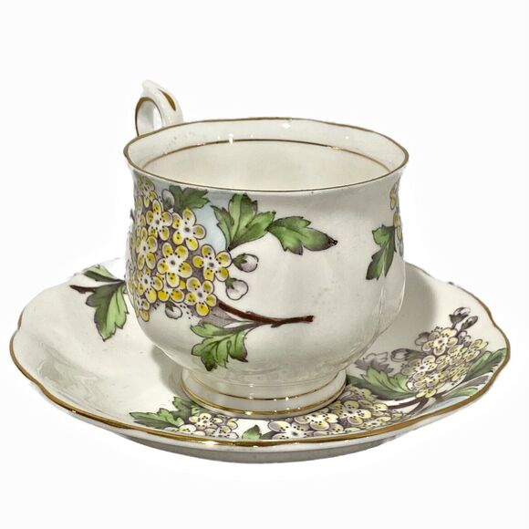 Royal Albert Teacup & Saucer Set England Flower of the Month Hawthorn Bone China - Picture 3 of 9